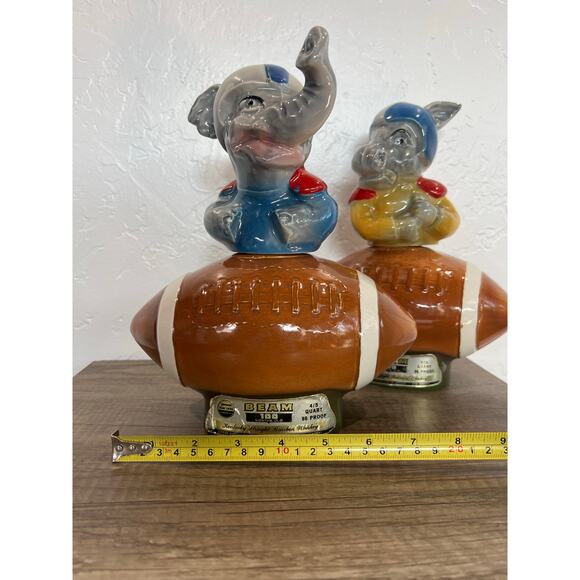 intage Jim Beam Football Decanter Bottles Elephant Donkey Set Empty ~ 1972 - Picture 9 of 12